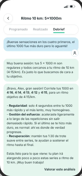Análisis de una sesión en la app RunMotion Coach