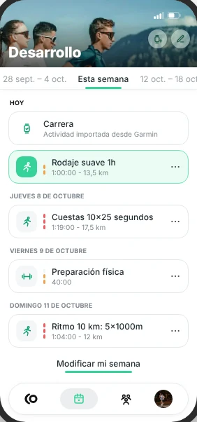 Plan semanal en la app RunMotion Coach